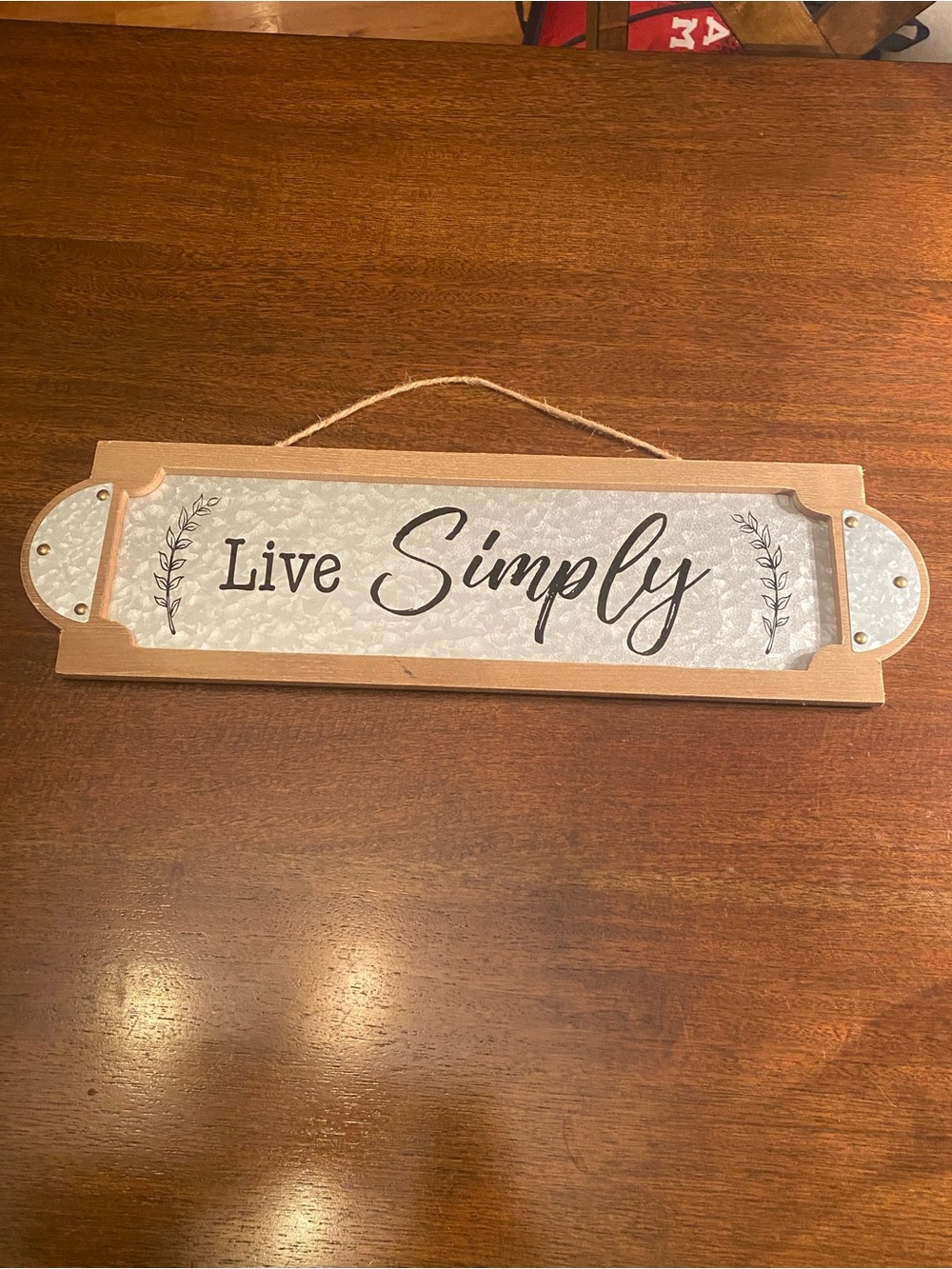 Live Simply - Metal & Wood Hanging Sign Rustic Inspirational Silver Brown 24x7